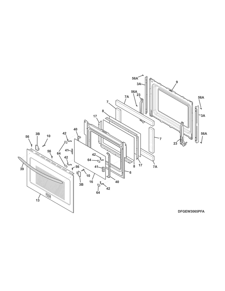 Door Diagram and Parts List for FGEW3045PFC  Frigidaire Wall Oven