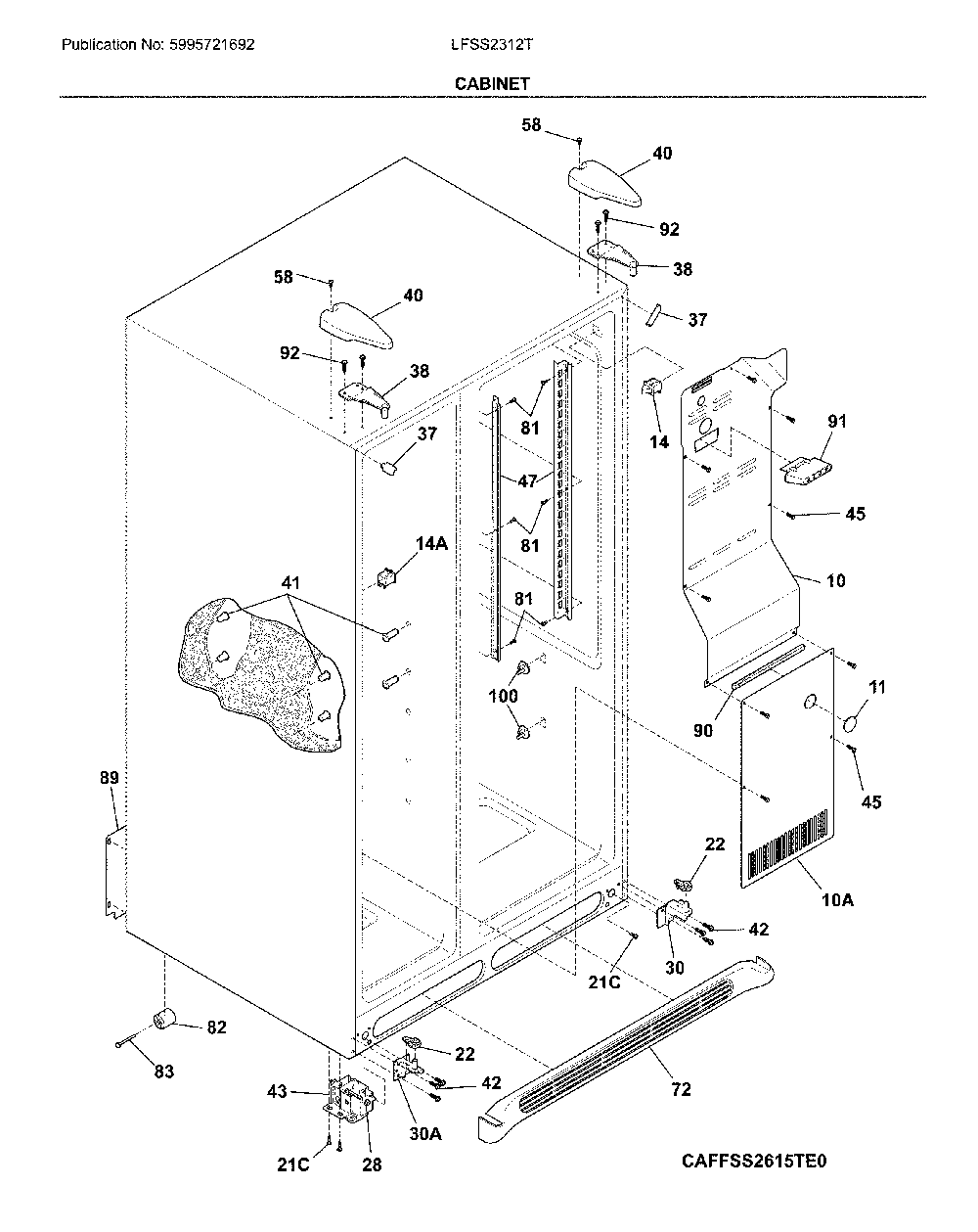 Cabinet Diagram and Parts List for LFSS2312TP4  Frigidaire Refrigerator