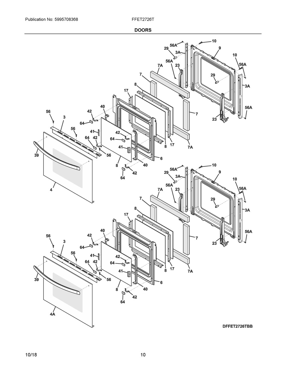 Doors Diagram and Parts List for FFET2726TWB  Frigidaire Wall Oven