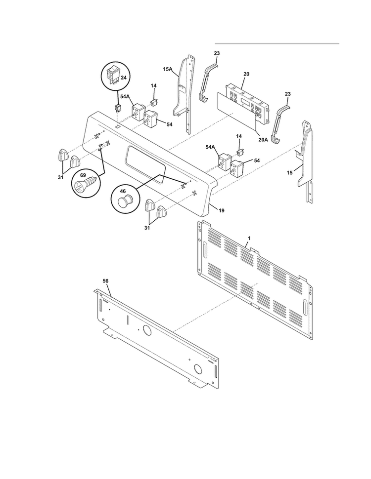 Backguard Diagram and Parts List for FFEF3016LWE  Frigidaire Range