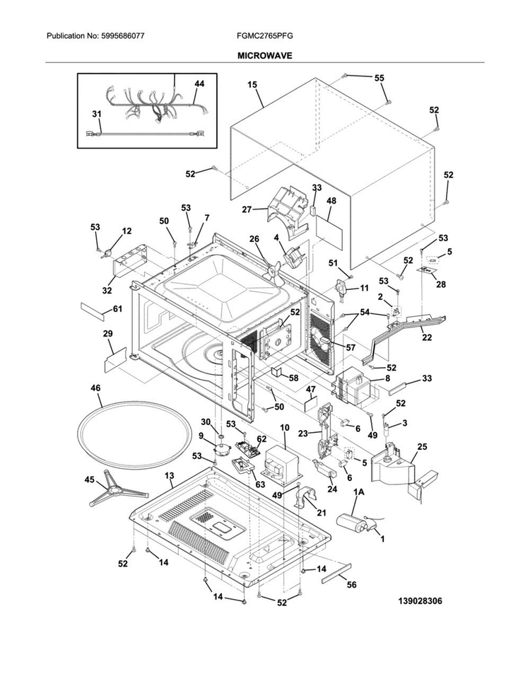Microwave Diagram and Parts List for FGMC2765PFG  Frigidaire Microwave Oven Combo