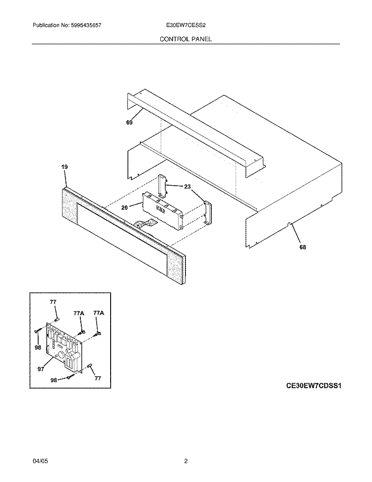 CONTROL PANEL Diagram and Parts List for E30EW7CESS2  Electrolux Wall Oven