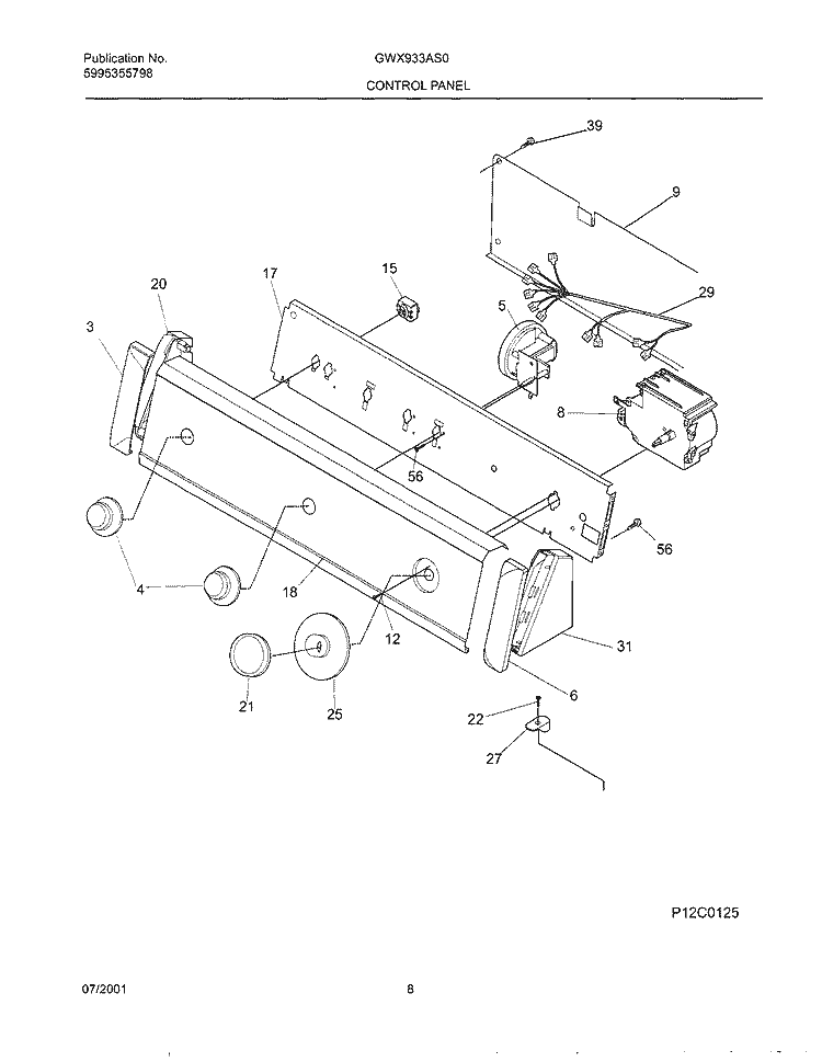 CONTROL PANEL Diagram and Parts List for GWX933AS0  Gibson Washer