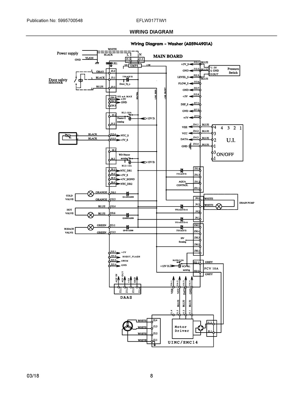 Wiring Diagram Diagram and Parts List for EFLW317TIW1  Frigidaire Washer