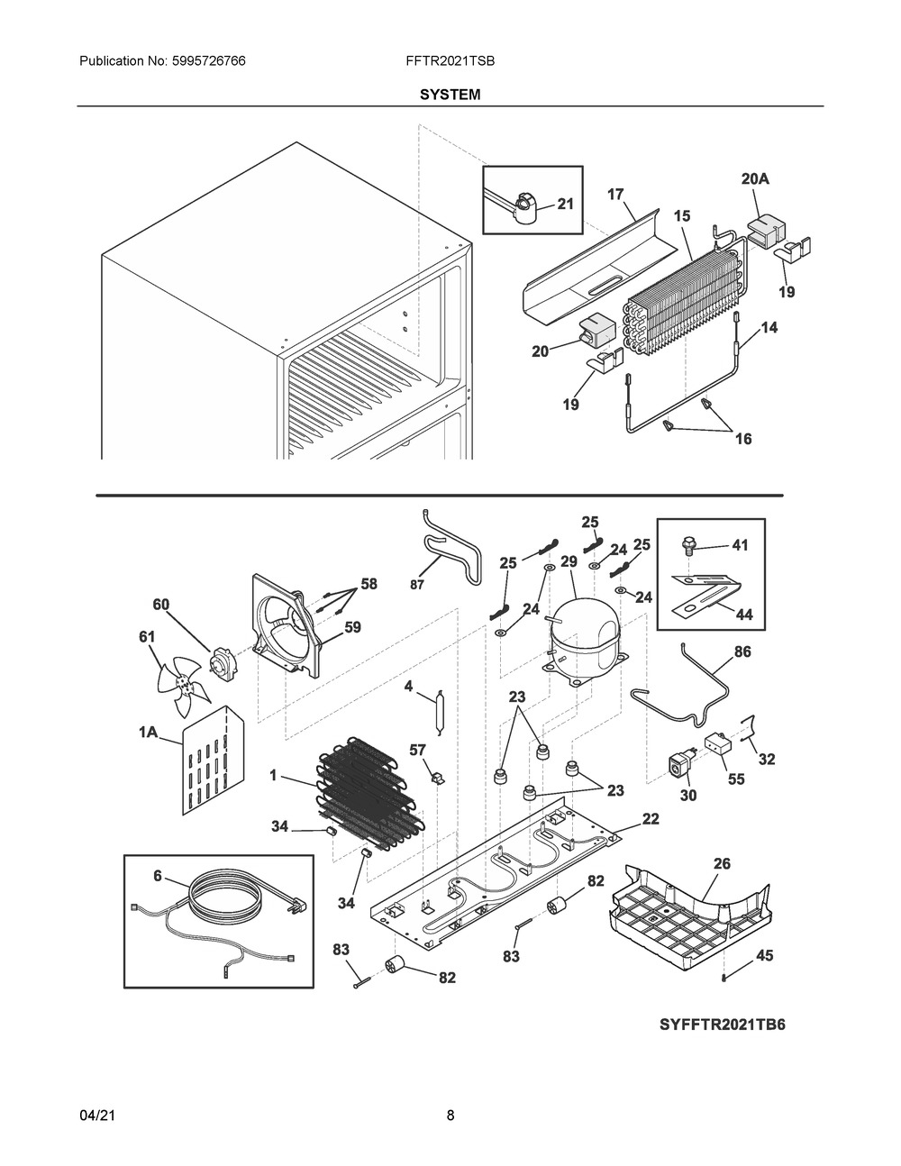 System Diagram and Parts List for FFTR2021TSB  Frigidaire Refrigerator