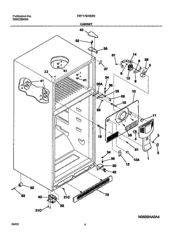 CABINET Diagram and Parts List for FRT17B1BW0  Frigidaire Refrigerator