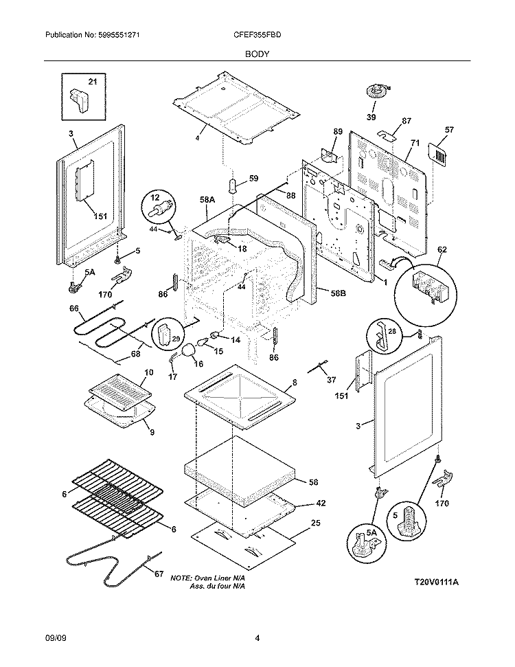 BODY Diagram and Parts List for CFEF355FBD  Frigidaire Range