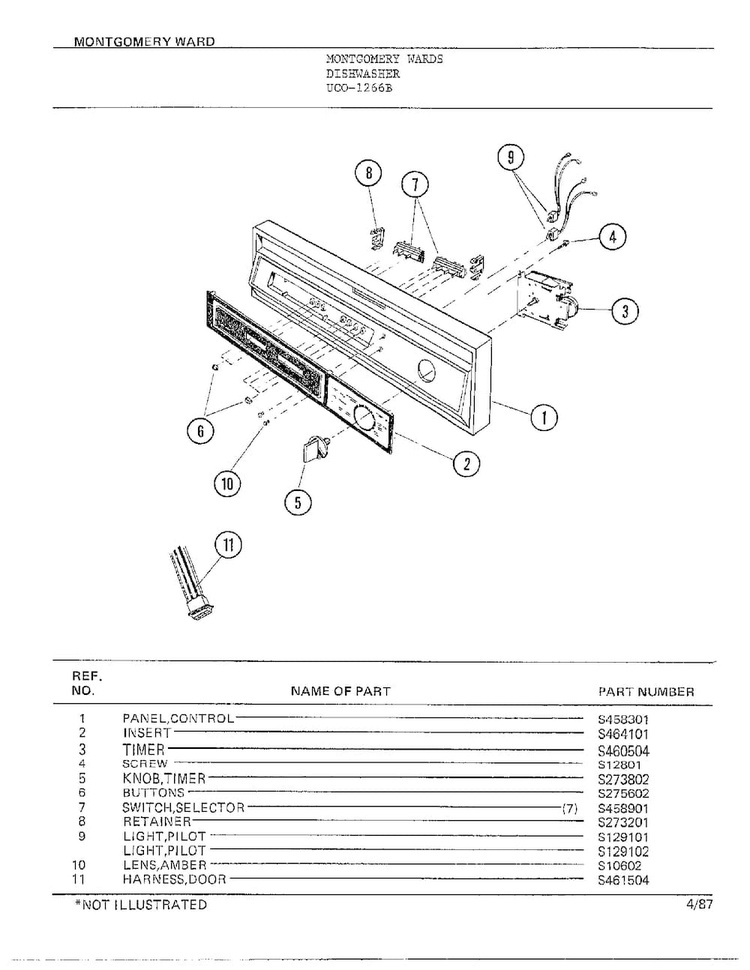 Dishwasher Diagram and Parts List for 1266B  Frigidaire Dishwasher