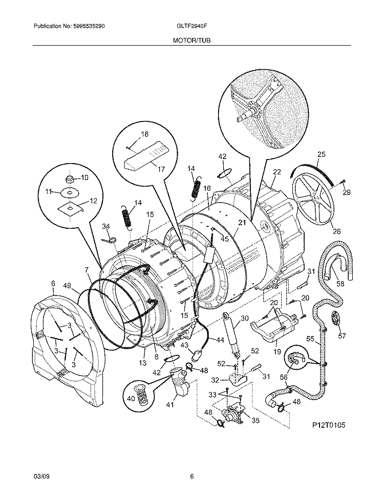 MOTOR/TUB Diagram and Parts List for GLTF2940FS2  Frigidaire Washer