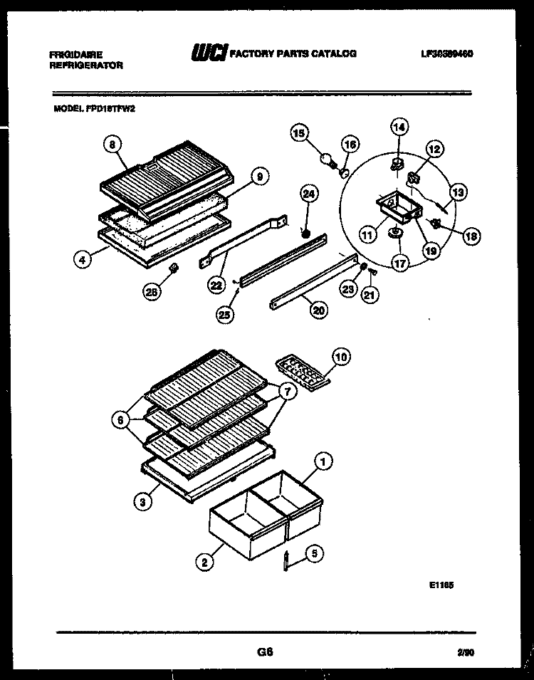 SHELVES AND SUPPORTS Diagram and Parts List for FPD18TFW2  Frigidaire Refrigerator