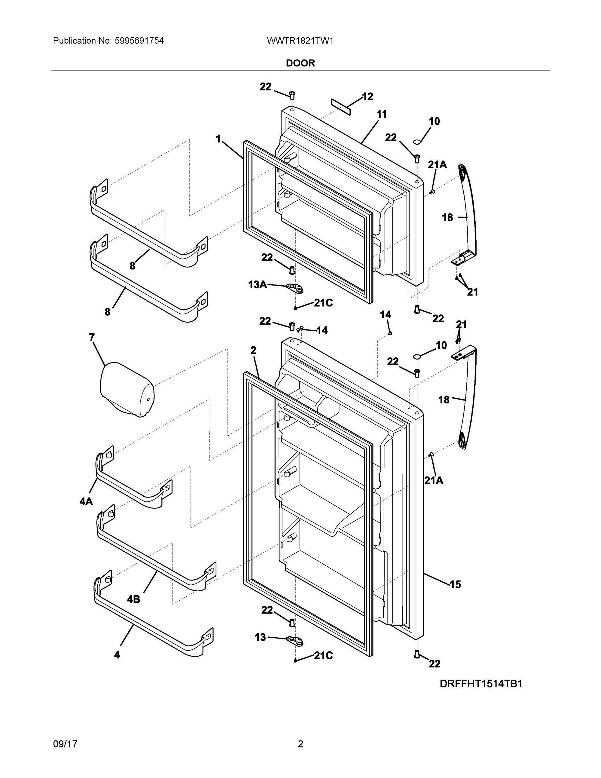 02 - DOOR Diagram and Parts List for WWTR1821TW1  Frigidaire Refrigerator