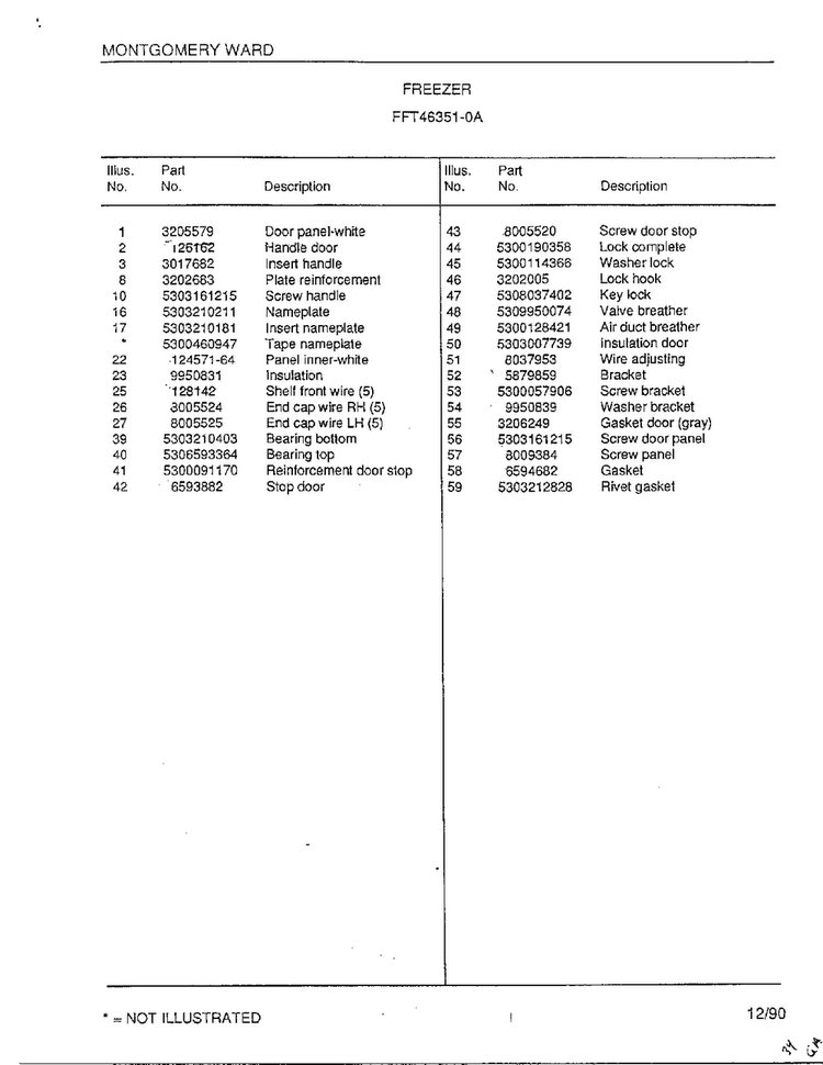 Freezer Diagram and Parts List for 46351-0A  Frigidaire Freezer