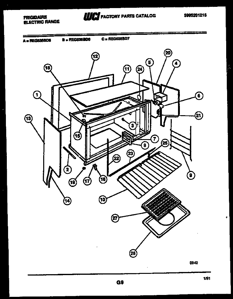 UPPER BODY PARTS Diagram and Parts List for REG638BDL5  Frigidaire Range