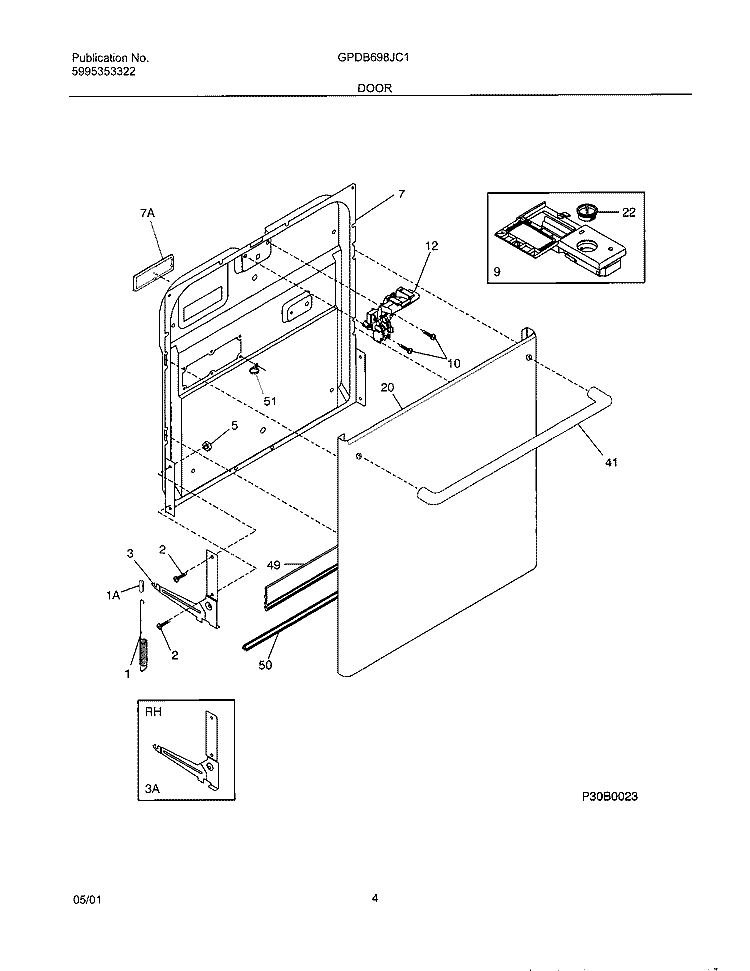 DOOR Diagram and Parts List for GPDB698JC1  Frigidaire Dishwasher