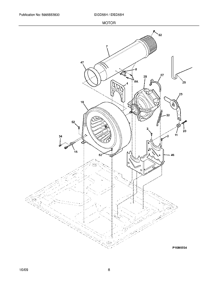 MOTOR Diagram and Parts List for EIGD55HIW1  Electrolux Dryer