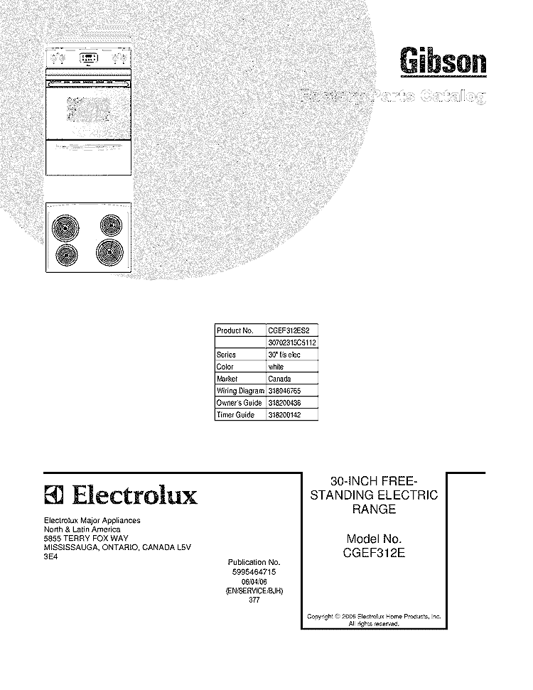 COVER Diagram and Parts List for CGEF312ES2  Gibson Range