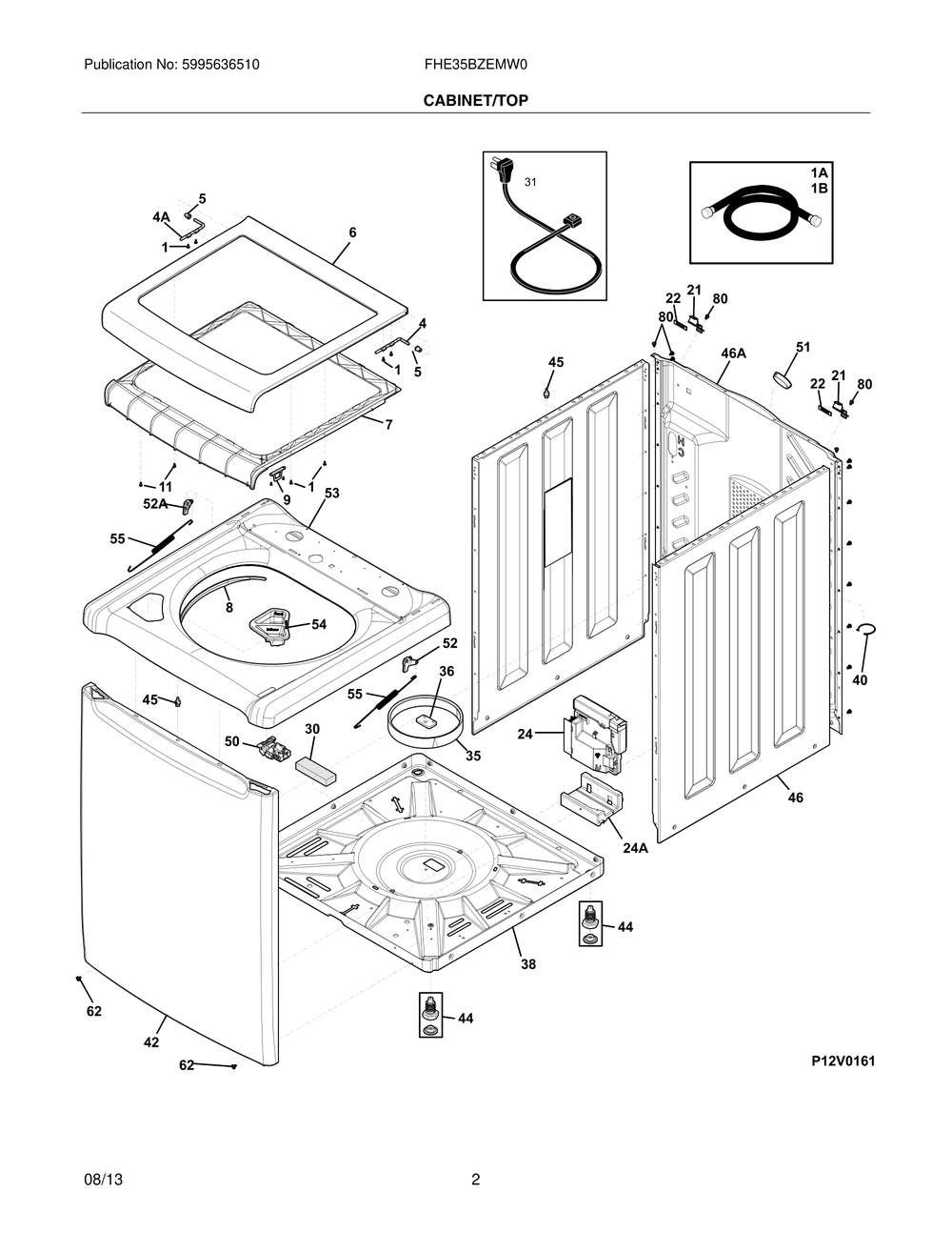 Cabinet/Top Diagram and Parts List for FHE35BZEMW0  Frigidaire Washer