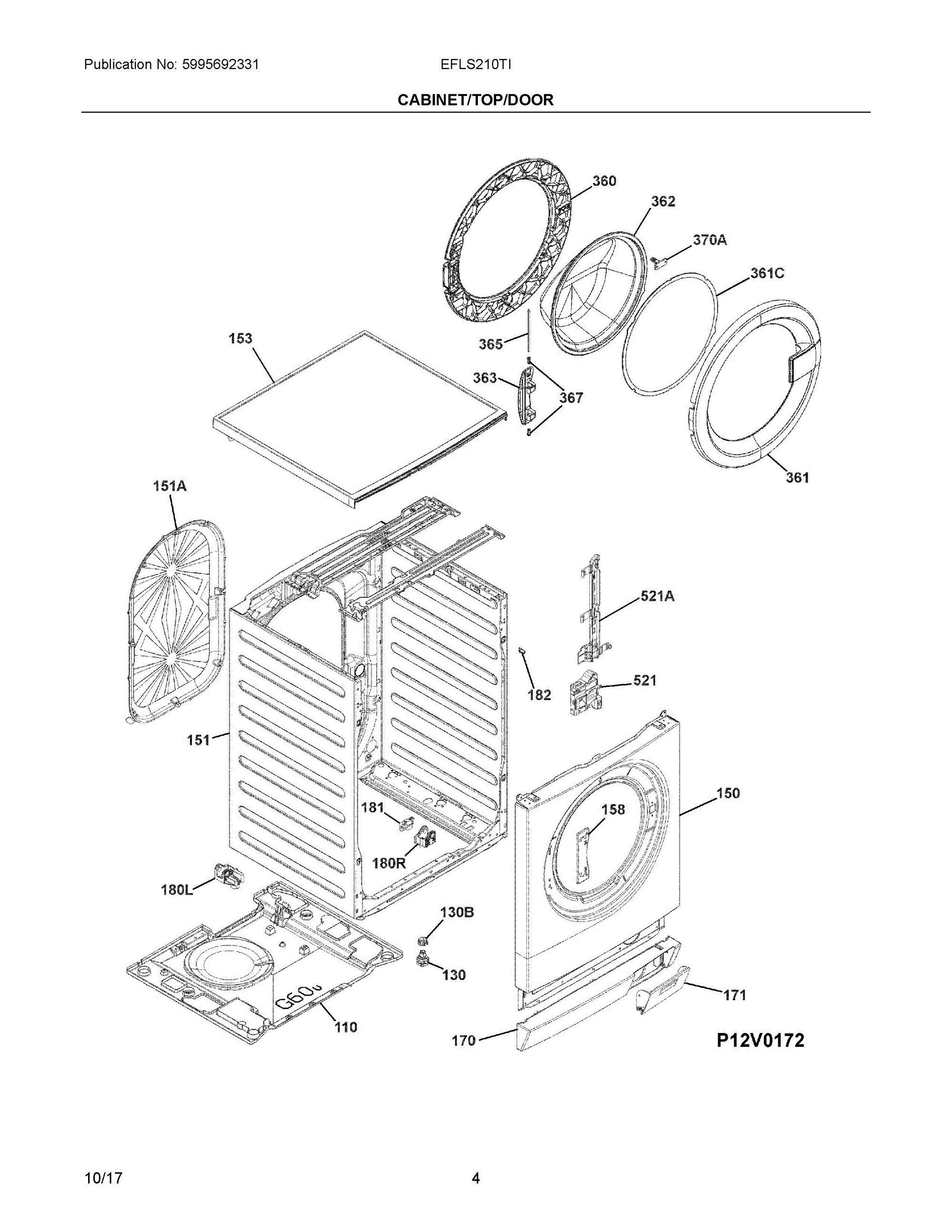 03 - CABINET/TOP/DOOR Diagram and Parts List for EFLS210TIS00  Frigidaire Washer