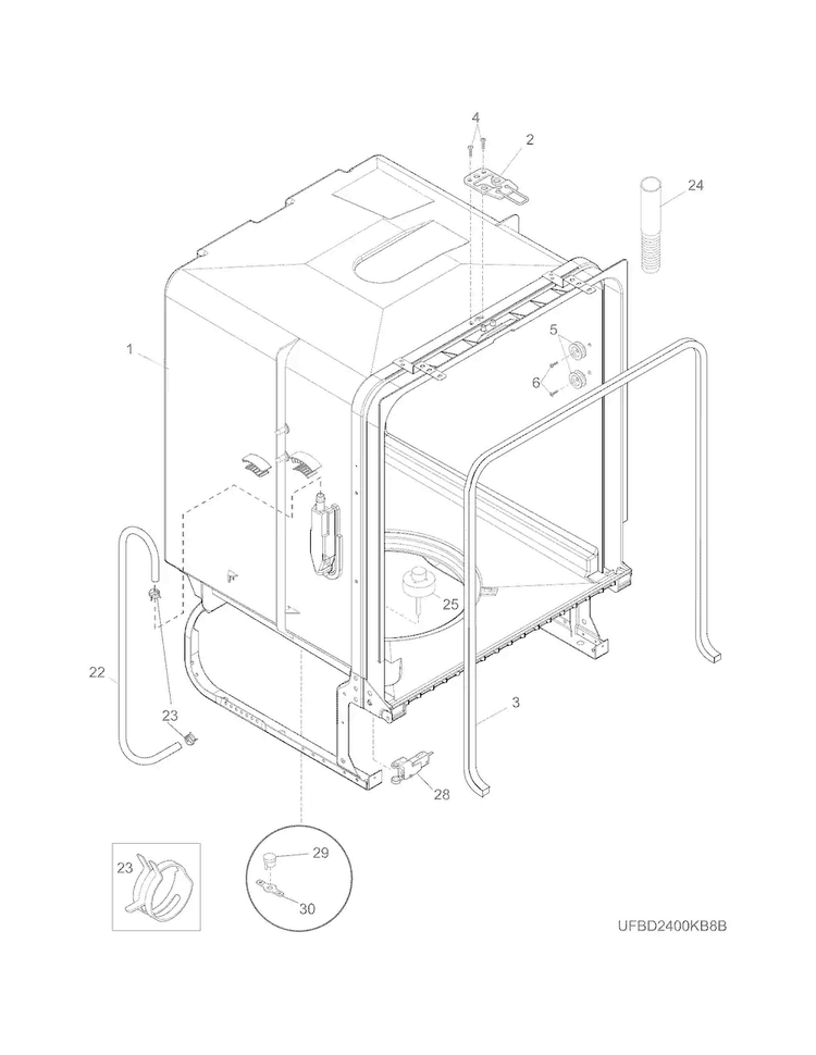 Tub Diagram and Parts List for FBD2400KS6B  Frigidaire Dishwasher