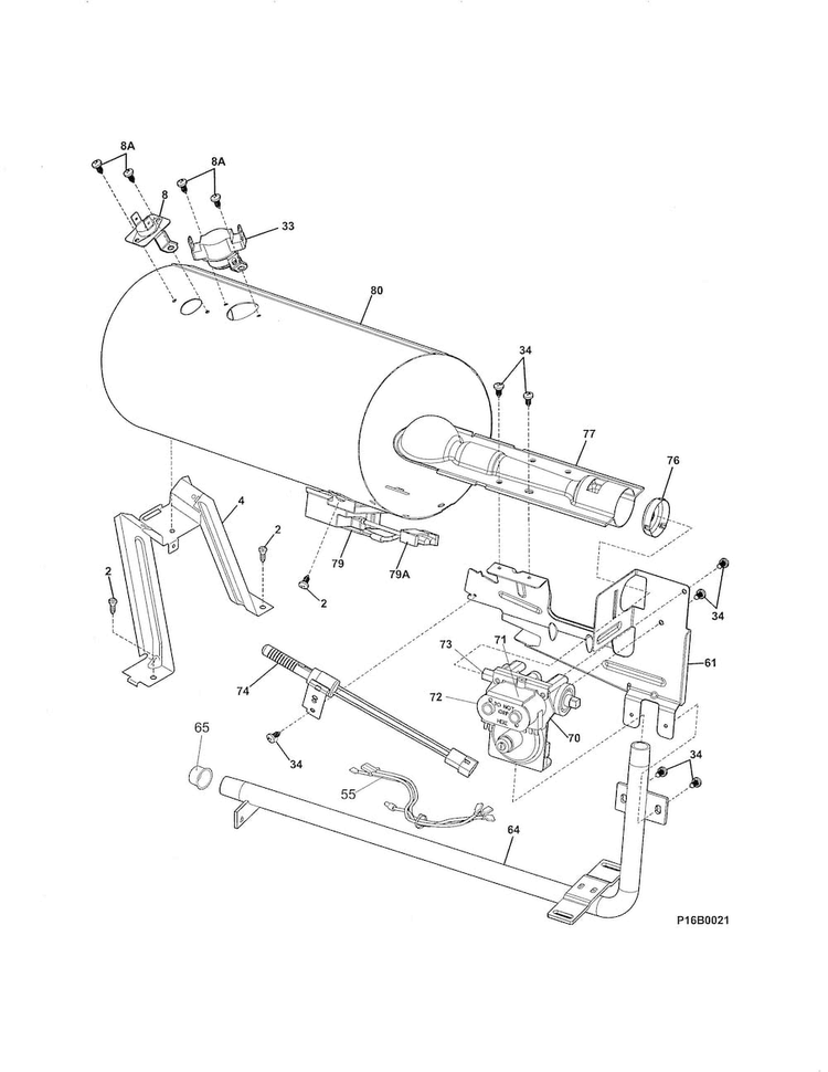 Burner Diagram and Parts List for FARG1011MW0  Frigidaire Dryer