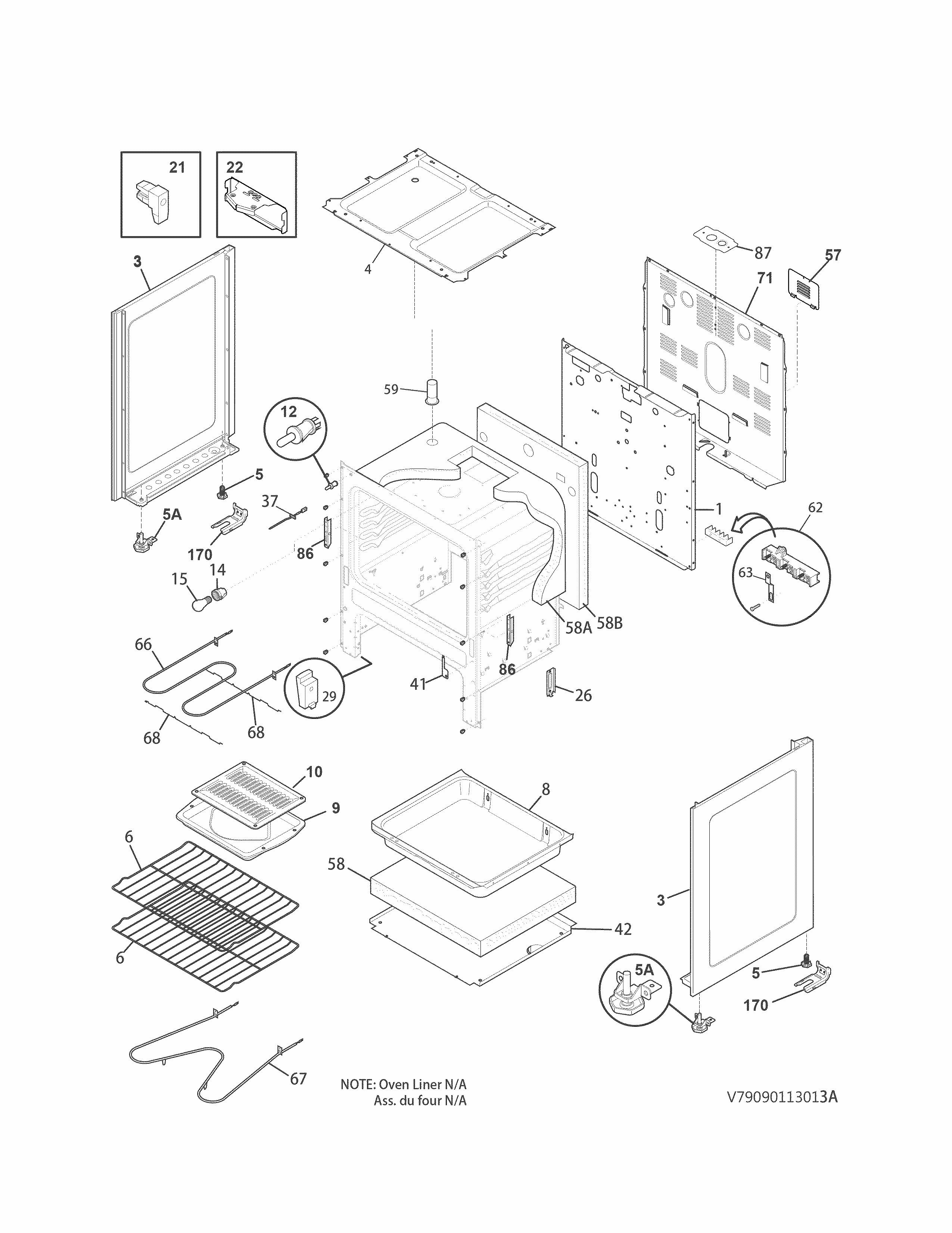 Body Diagram and Parts List for 79093003312  Kenmore Range