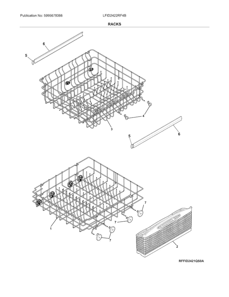 Racks Diagram and Parts List for LFID2422RF4B  Frigidaire Dishwasher