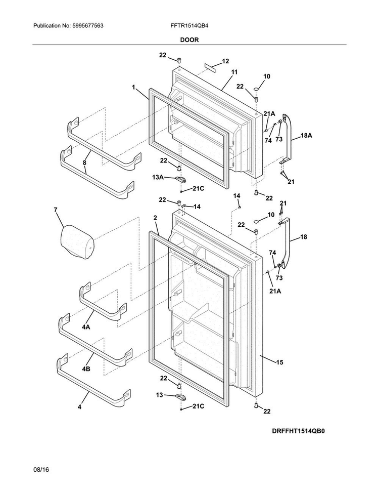 Door Diagram and Parts List for FFTR1514QB4  Frigidaire Refrigerator