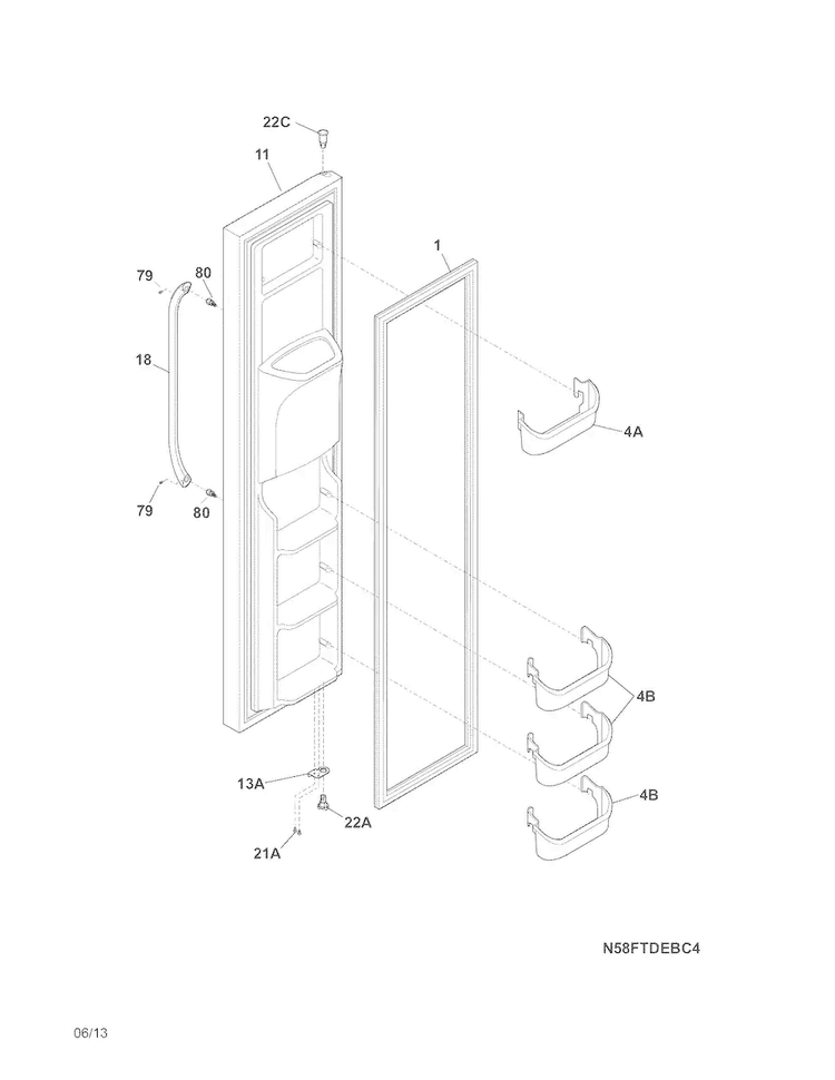 Freezer Door Diagram and Parts List for FFHS2611PF2  Frigidaire Refrigerator