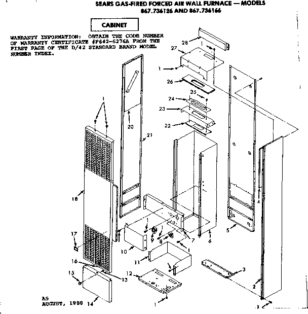 Cabinet Diagram and Parts List for 867736166  Frigidaire Furnace