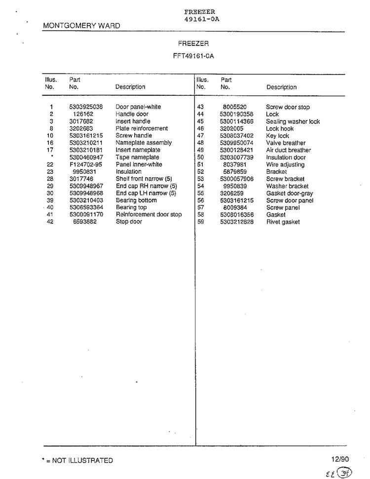 Freezer Page 2 Diagram and Parts List for 49161-0A  Frigidaire Freezer