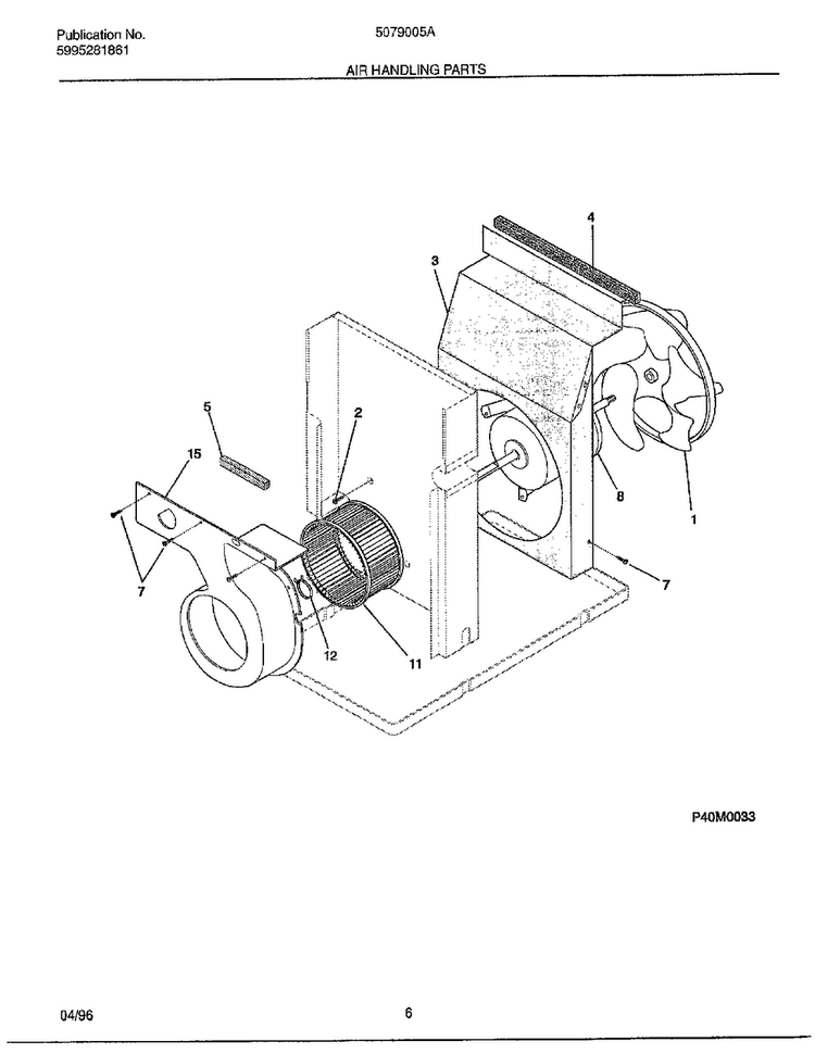 Air Handling Parts Diagram and Parts List for 5079005A  Frigidaire Air Conditioner