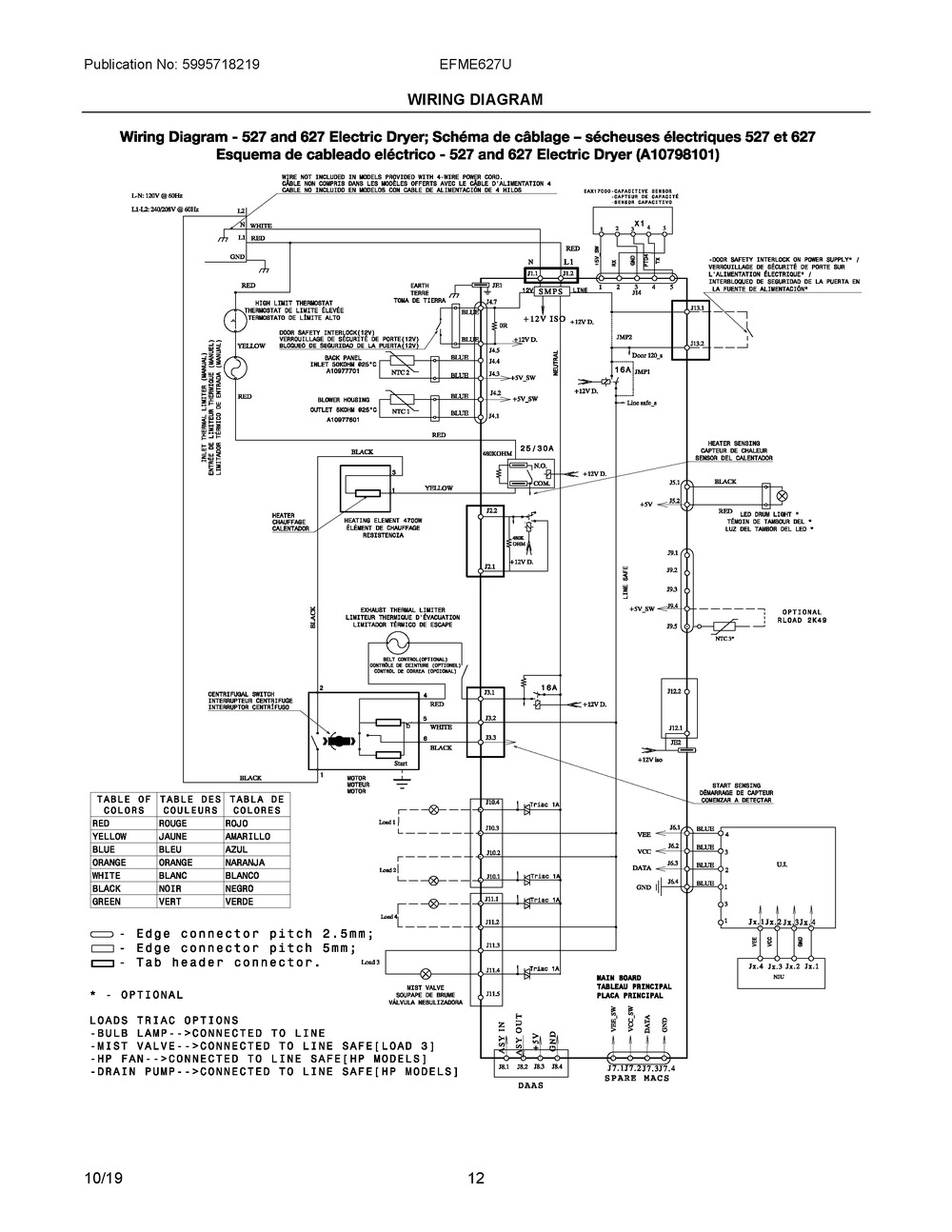 Wiring Diagram Diagram and Parts List for EFME627UIW1  Frigidaire Dryer