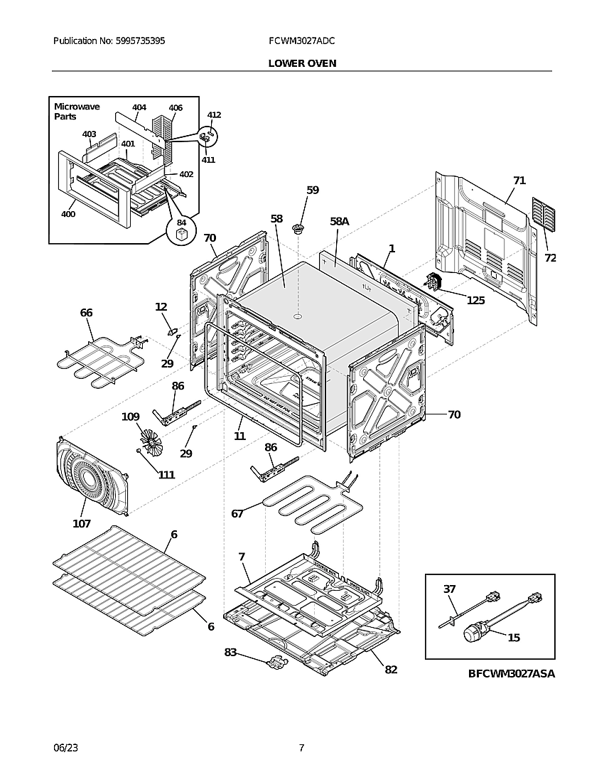 Lower Oven Diagram and Parts List for FCWM3027ADC  Frigidaire Range Hood