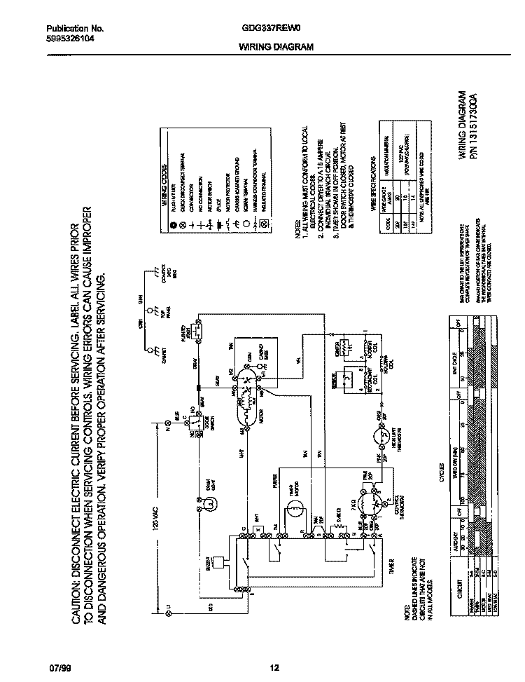 131517300 WIRING DIAGRAM Diagram and Parts List for GDG337REW0  Gibson Dryer