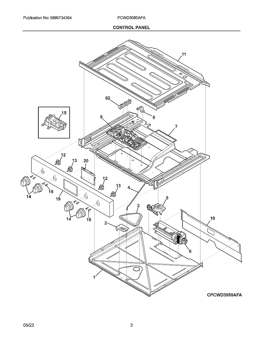 Control Panel Diagram and Parts List for PCWD3080AFA  Frigidaire Range Hood