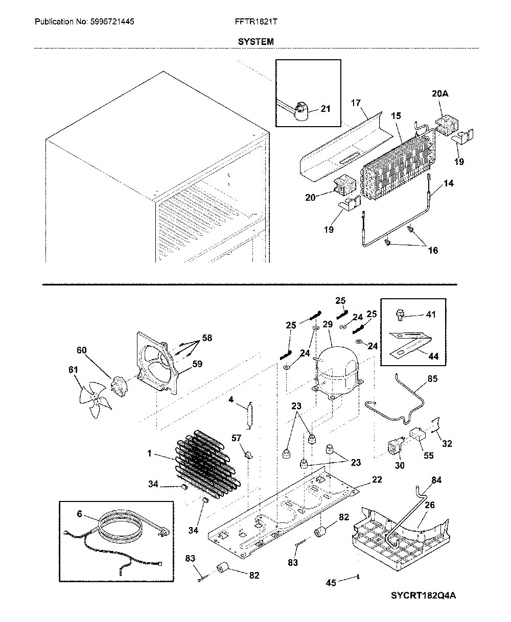 System Diagram and Parts List for FFTR1821TW8  Frigidaire Refrigerator