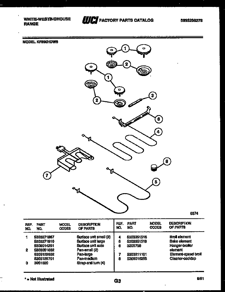 BROILER PARTS Diagram and Parts List for KF590HDD6  Frigidaire Range