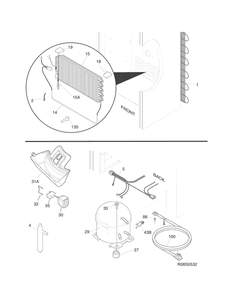 System Diagram and Parts List for GLFH17F8HWM  Frigidaire Freezer