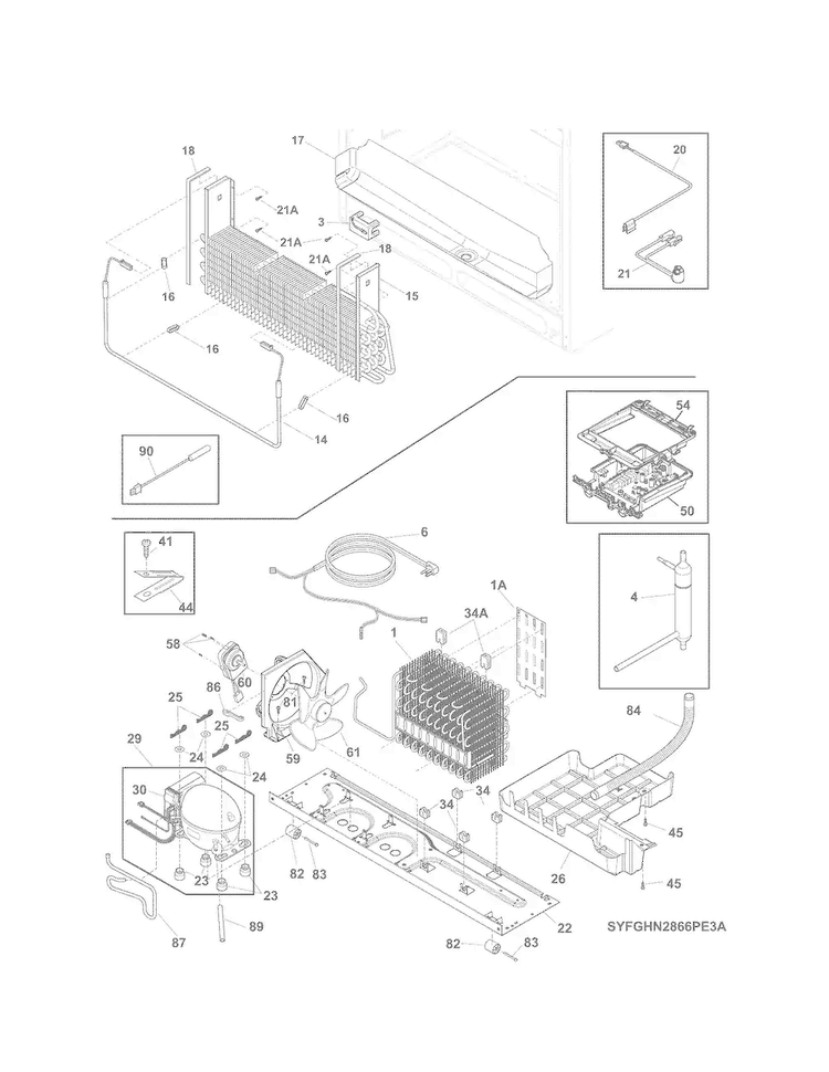 Cooling System Diagram and Parts List for 25370343413  Kenmore Refrigerator