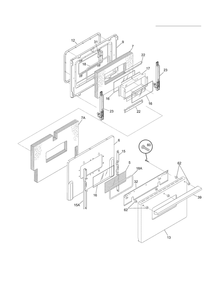 Oven Door Diagram and Parts List for FFEF4015LWC  Frigidaire Range