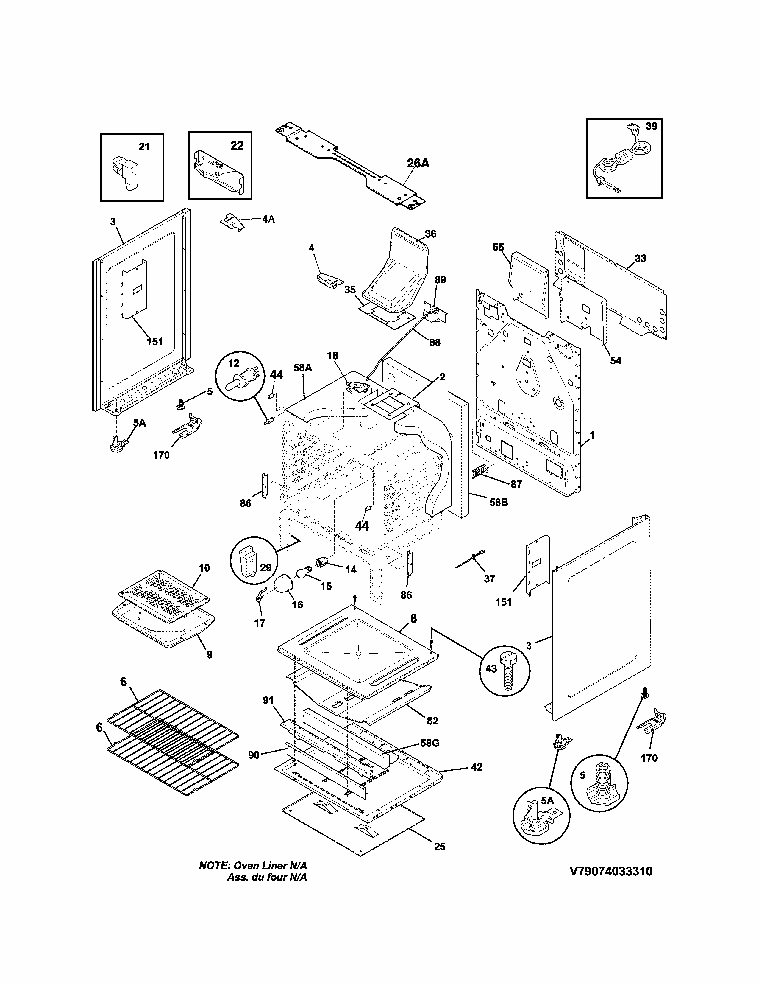 Body Diagram and Parts List for 79074139311  Kenmore Range