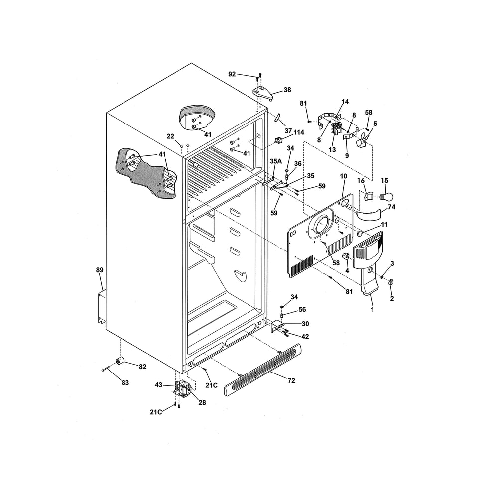 Cabinet Diagram and Parts List for FFHI1817LW7  Frigidaire Refrigerator