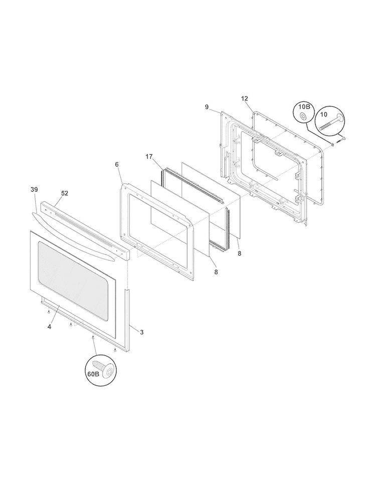 Door Diagram and Parts List for FGF348KCN  Frigidaire Range