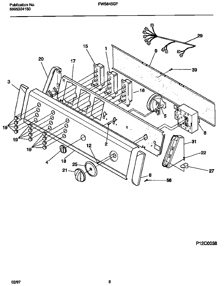 CONTROL PANEL Diagram and Parts List for FWS845GFT0  Frigidaire Washer
