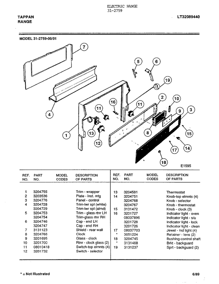 Electric Range Page 7 Diagram and Parts List for 31-2759  Tappan Range