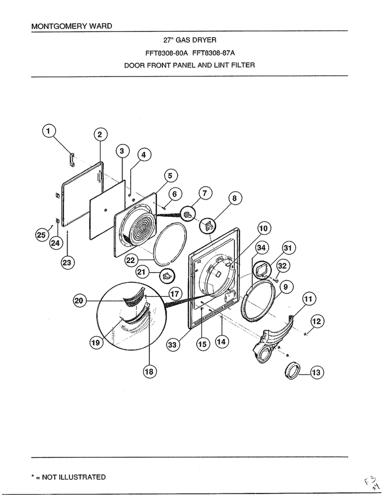 Door Front Panel And Lint Filter Diagram and Parts List for 8308A  Frigidaire Dryer