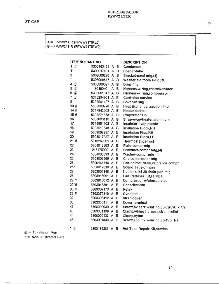 - Page 2 Diagram and Parts List for FPWW21TIR  Frigidaire Refrigerator