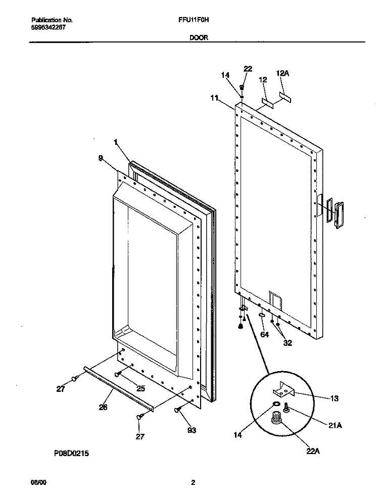 DOOR Diagram and Parts List for FFU11F0HW2  Frigidaire Freezer