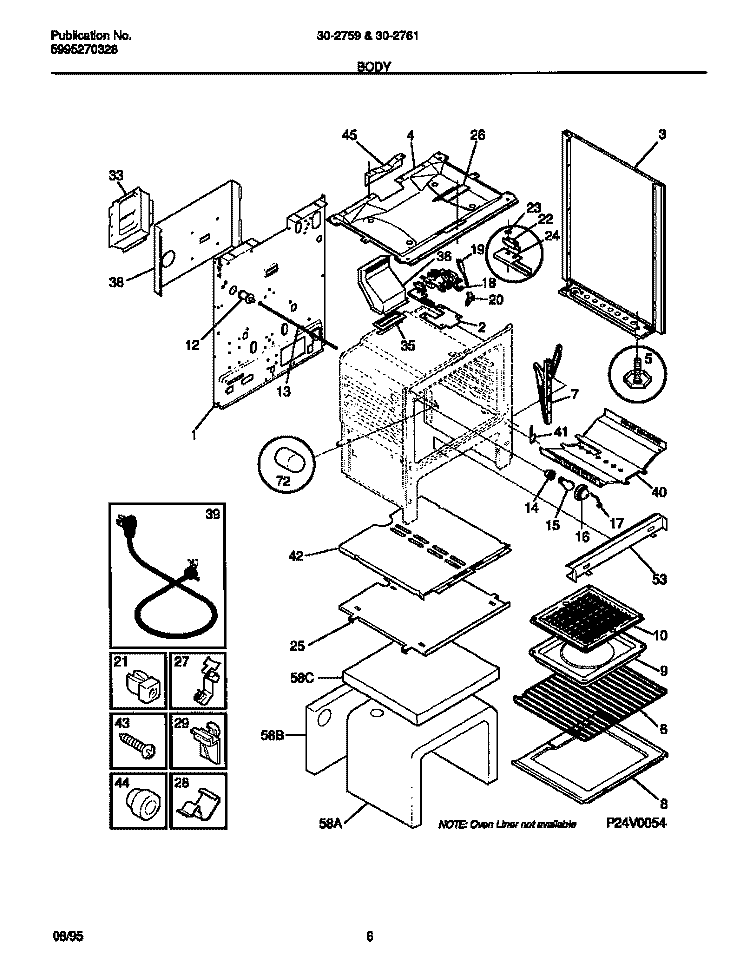 BODY Diagram and Parts List for 30-2759-00-10  Tappan Range
