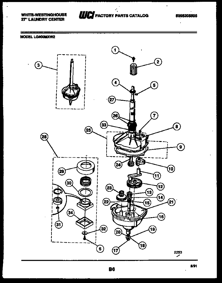 TRANSMISSION PARTS Diagram and Parts List for LG400MXW2  Frigidaire Washer Dryer Combo